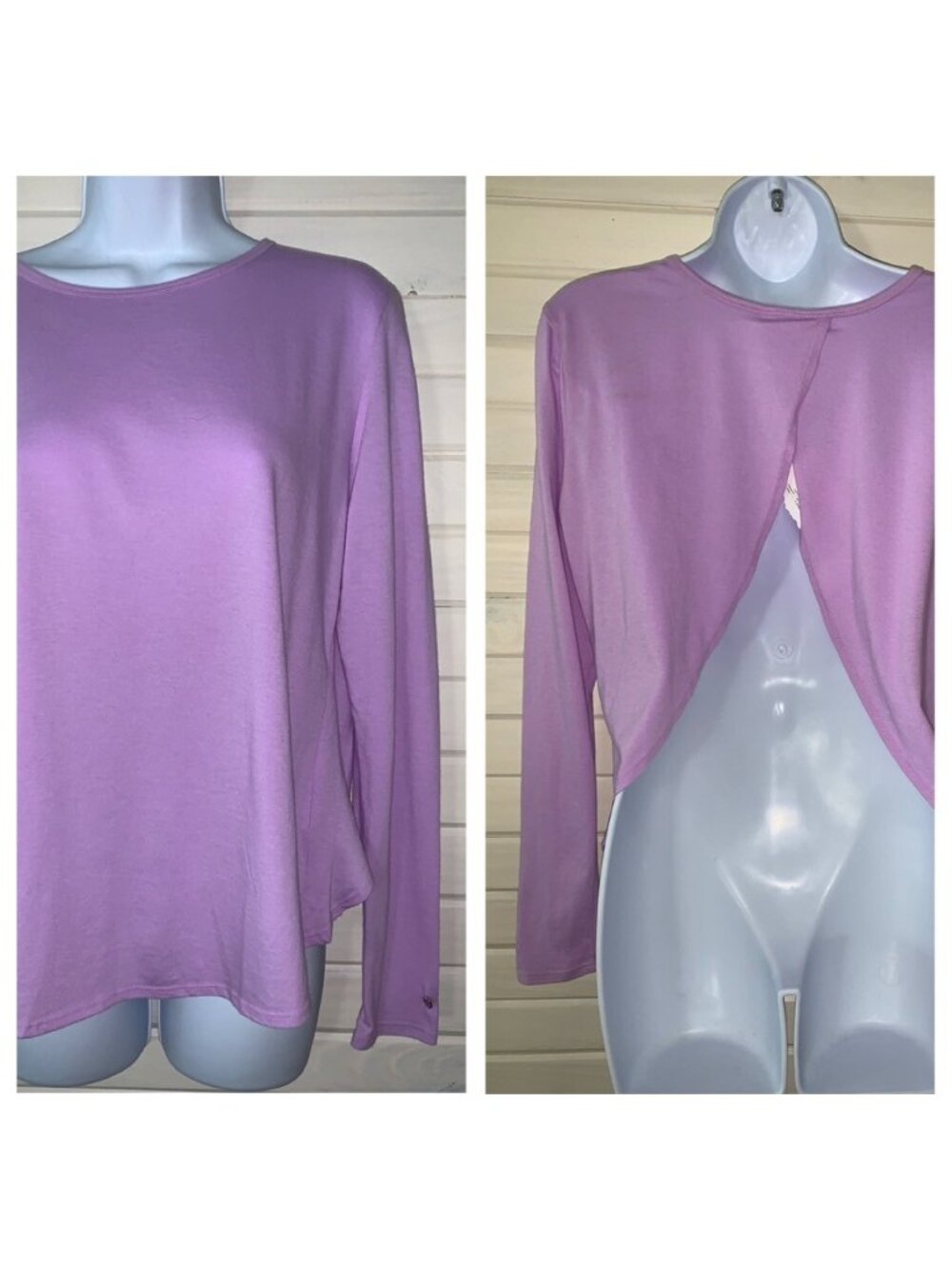 NWT FABLETICS Sz SMALL Millie Open Back L/S Tee Shirt Lavender Purple Stretch